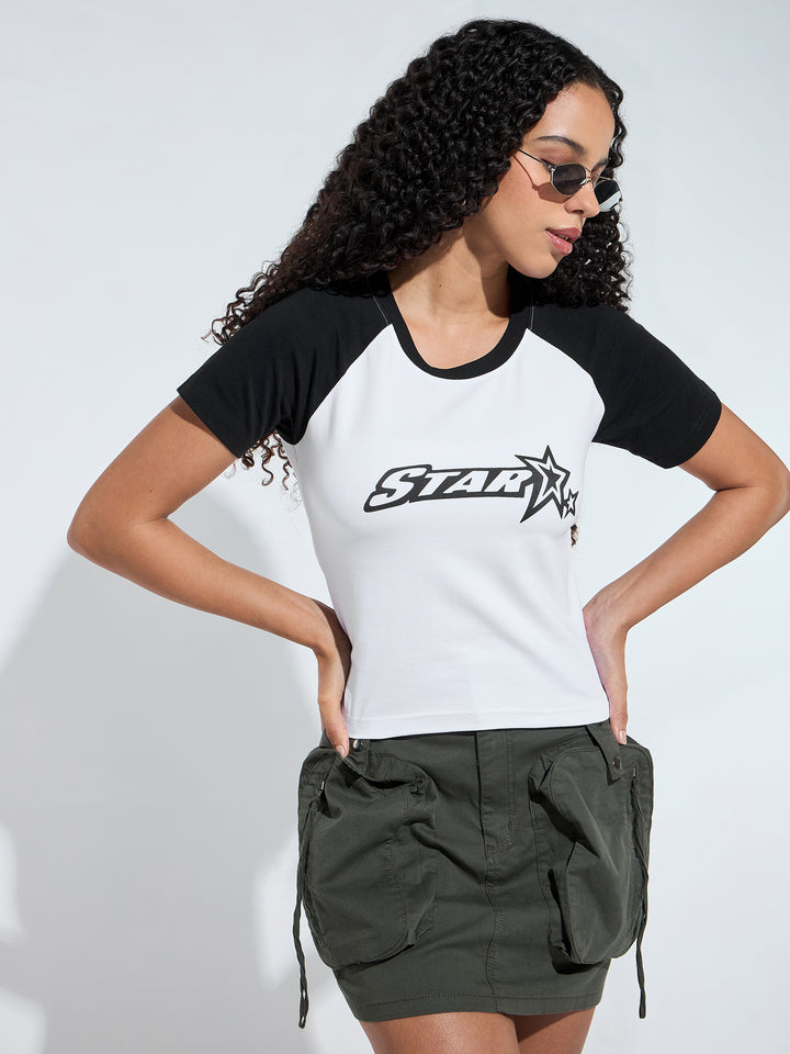 White Crew Neck Graphic Tshirt
