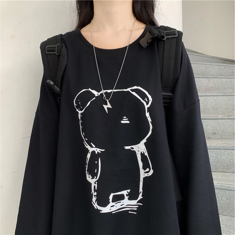 Black Graphic Printed Oversized Sweatshirt