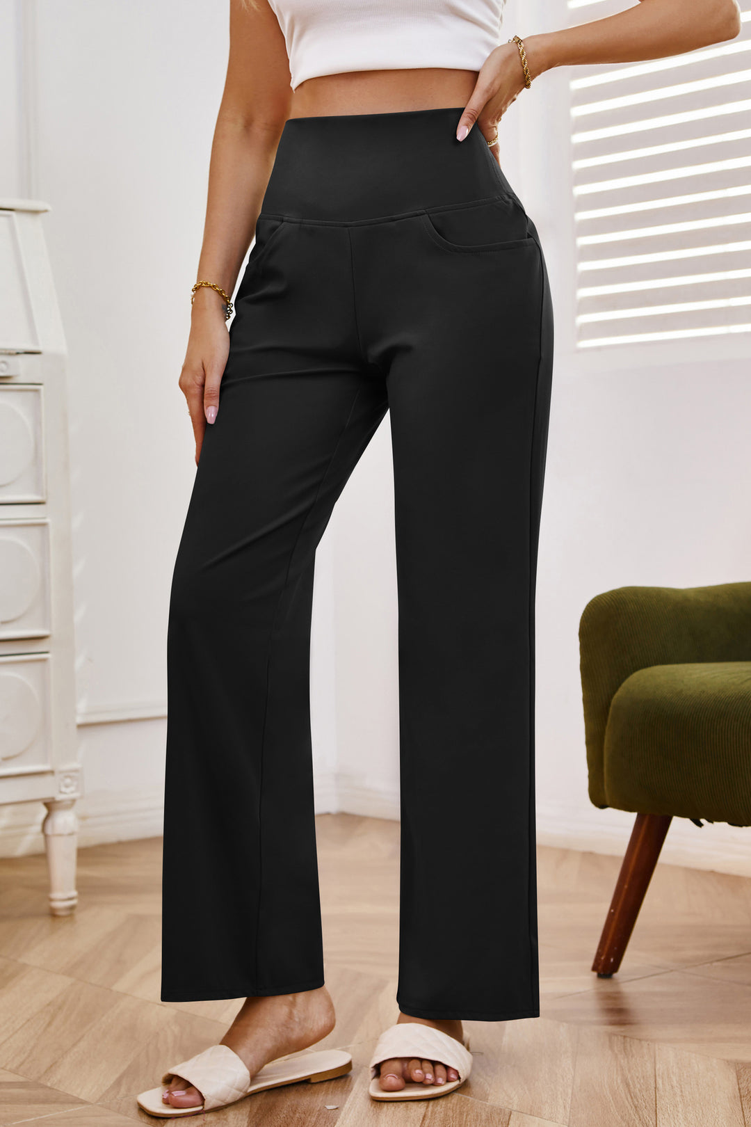 Black Elasticated Wide Leg Pants