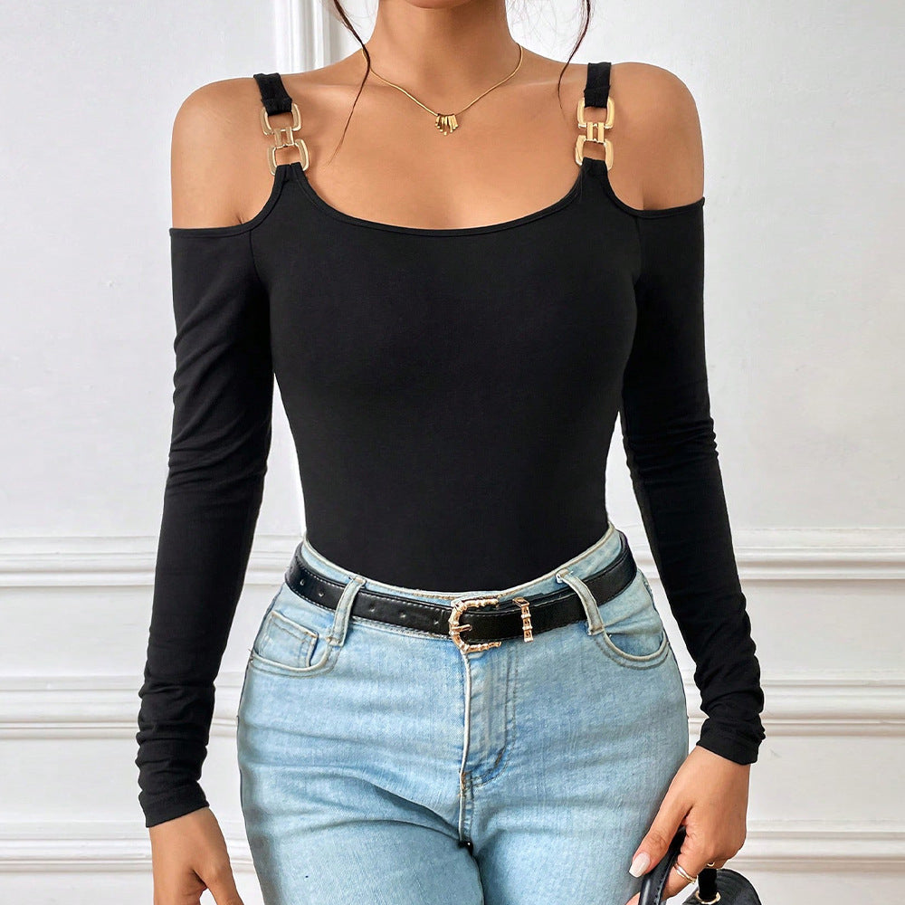 Black Cold Shoulder With Metal Straps