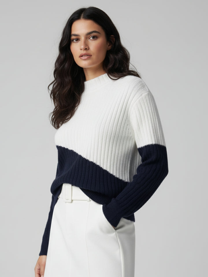 Navy Blue Dual Tone High Neck Sweater