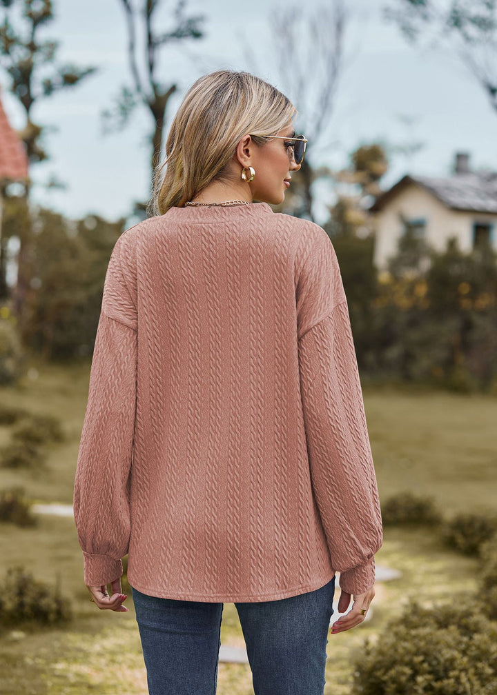 Nude Bishop Sleeve V Neck Sweatshirt