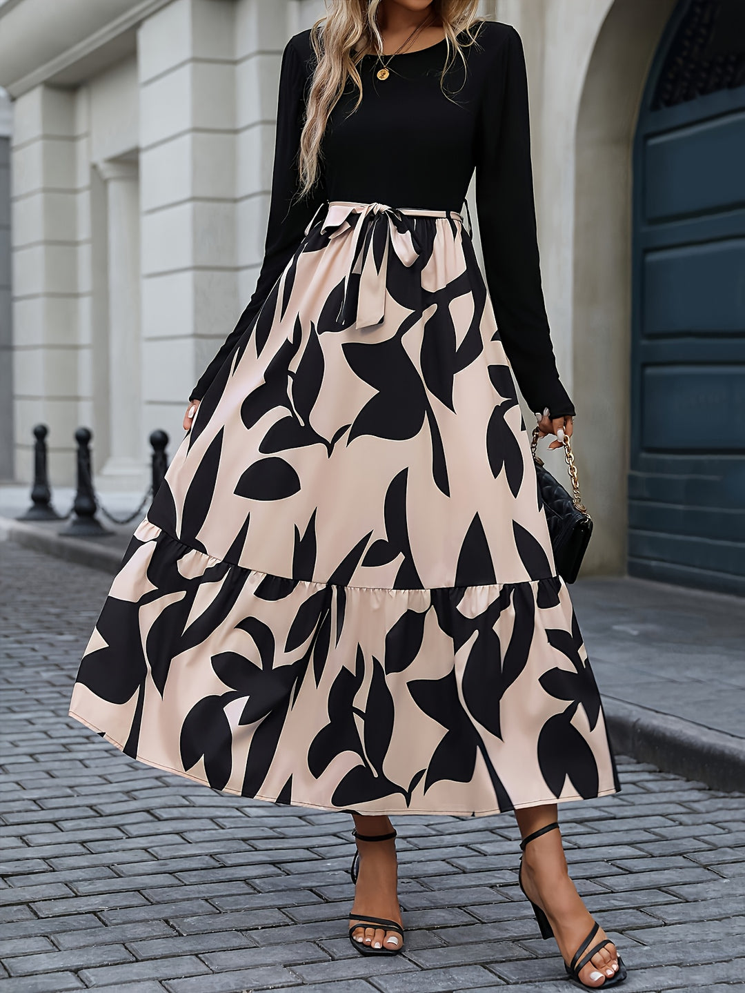 Black Printed Tiered Dress