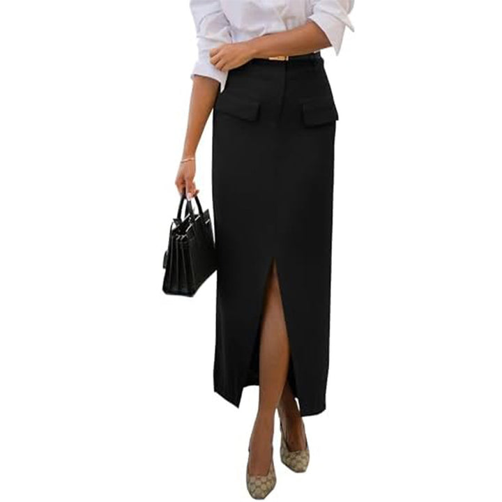 Black Front Pocket With Pocket Midi Skirt