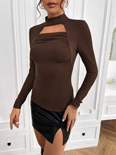 Brown High Neck Cut Out Top