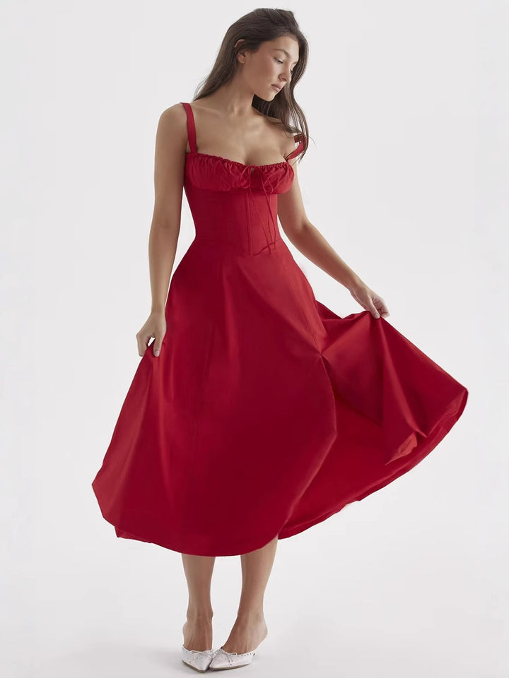 Red Strappy Corset Midi Dress