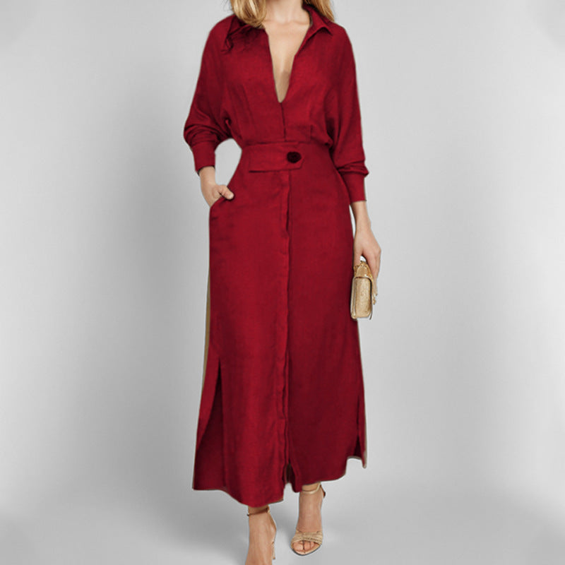 Red Shirt Dress With Side Slit