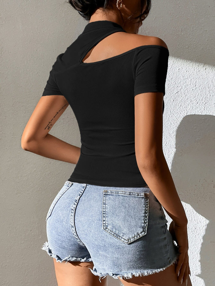 Black Short Sleeve Cut-Out Detail Top