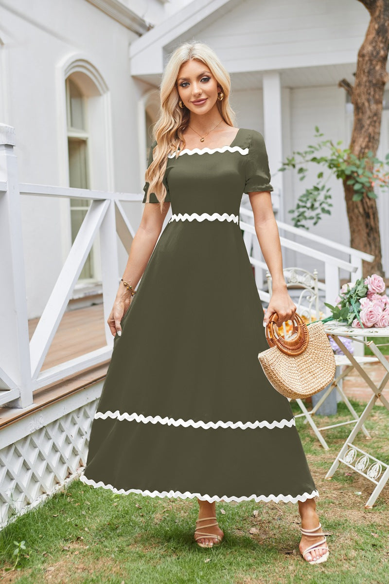 Olive Square Neck Contrast Tipping Maxi Dress