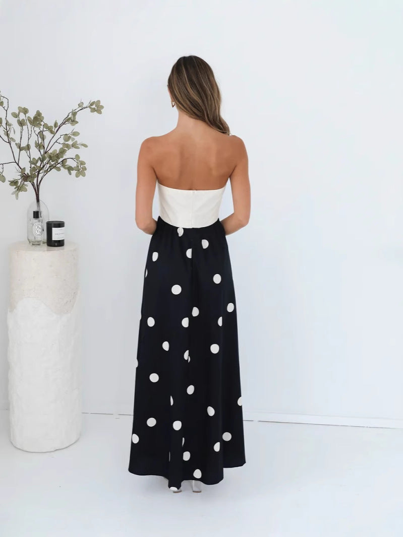 Black Strapless Polka Dot Dress