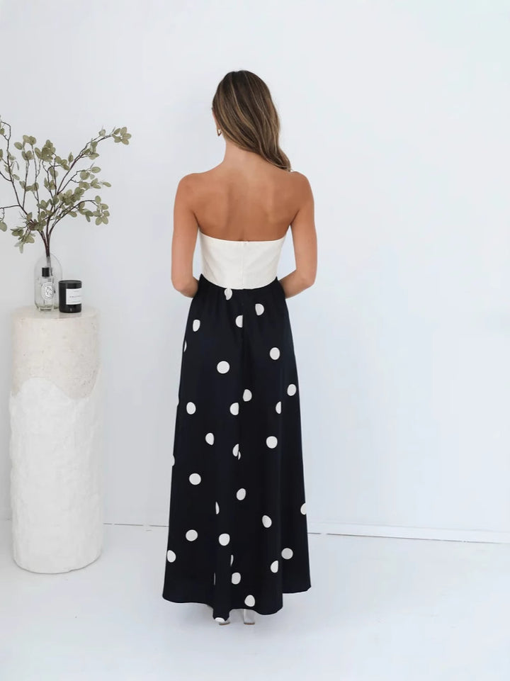 Black Strapless Polka Dot Dress