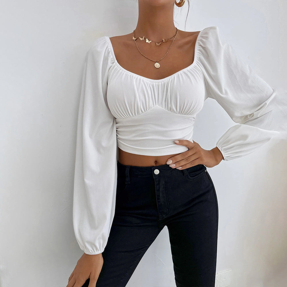 White Full Sleeved Scoop Neck Top