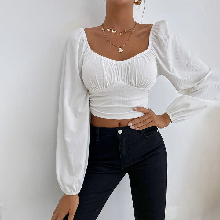 White Full Sleeved Scoop Neck Top