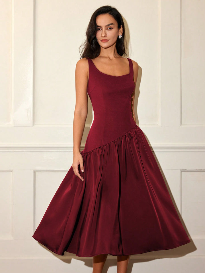 Maroon Flare Hem Sleeveless Dress