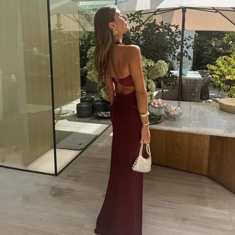 Red Halterneck Sleeveless Dress