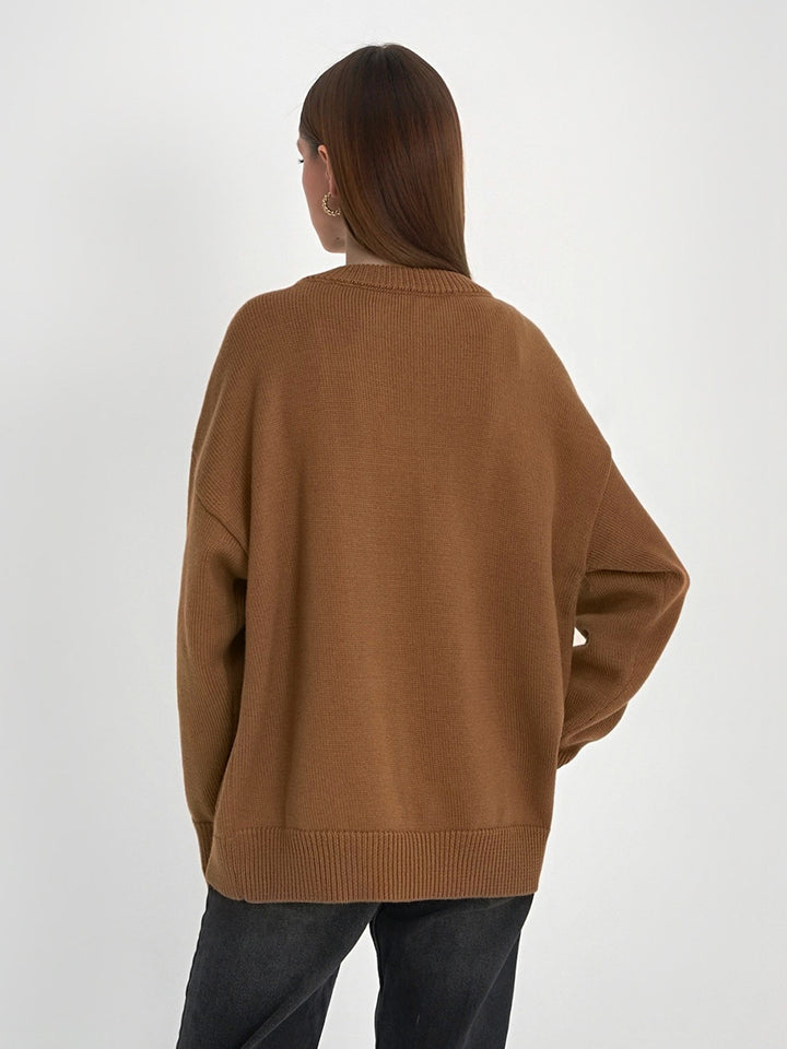 Brown Relaxed High Neck Solid Sweater
