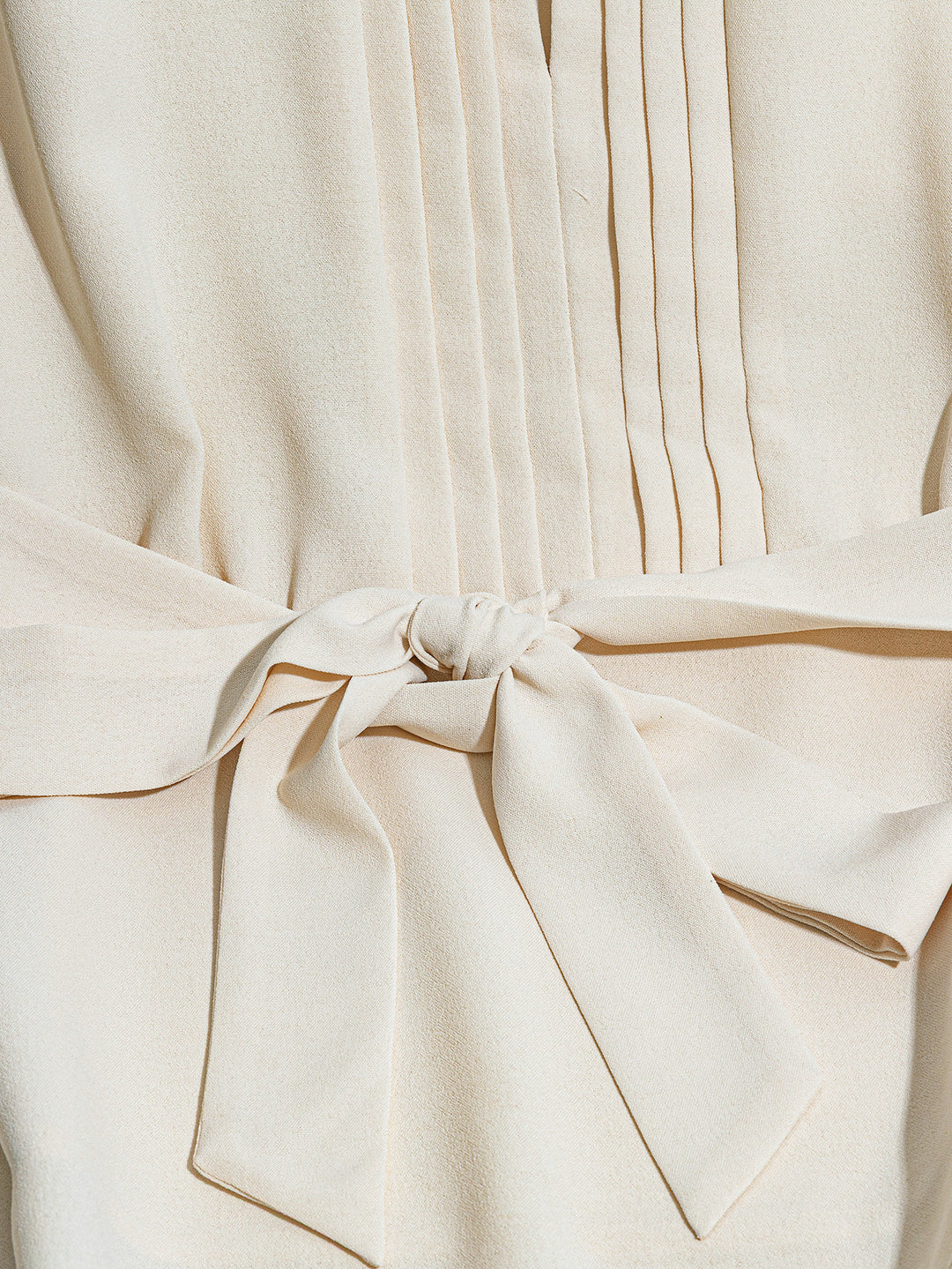 Off White Sleeveless Front Pleated Belted Top