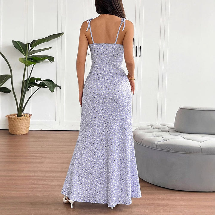 Blue Strappy Tie Up Printed Maxi