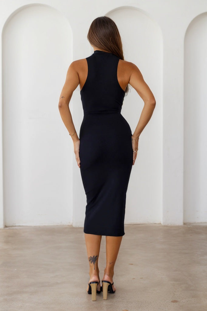 Black Turtle Neck Sleeveless Dress