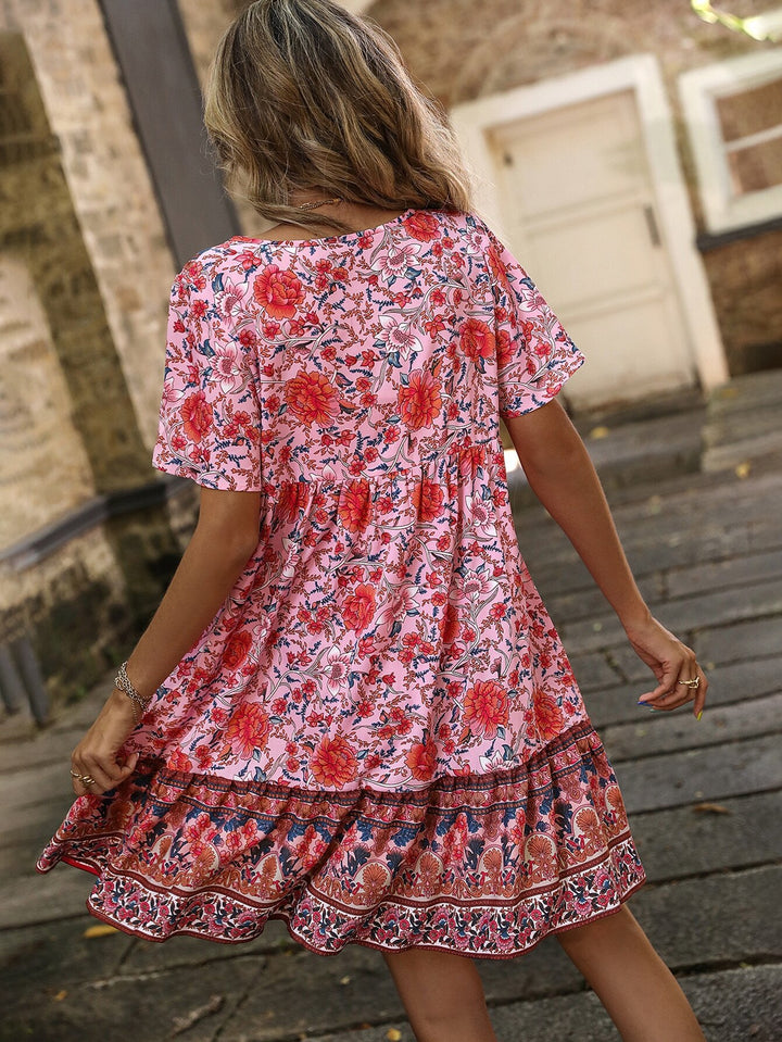 Red Half Sleeved Relaxed Fit Dress