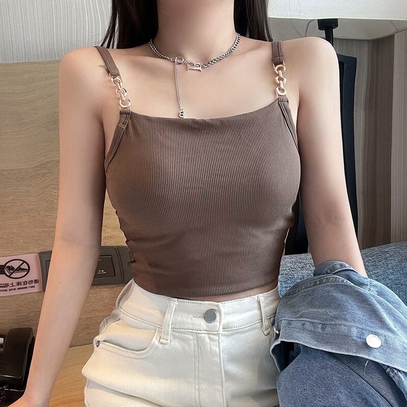 Brown Tank Top With Buckle Sleeve
