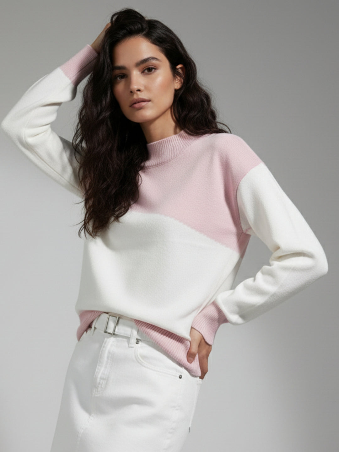 Pink Dual Tone High Neck Sweater