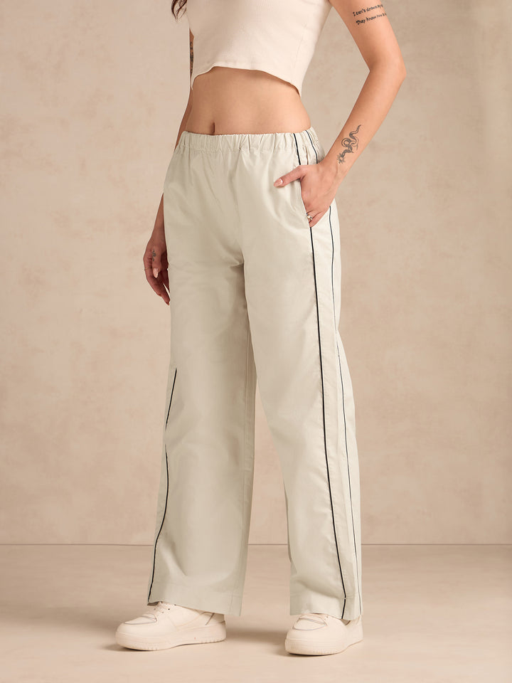 Off White Pintuck Wide Leg Trouser