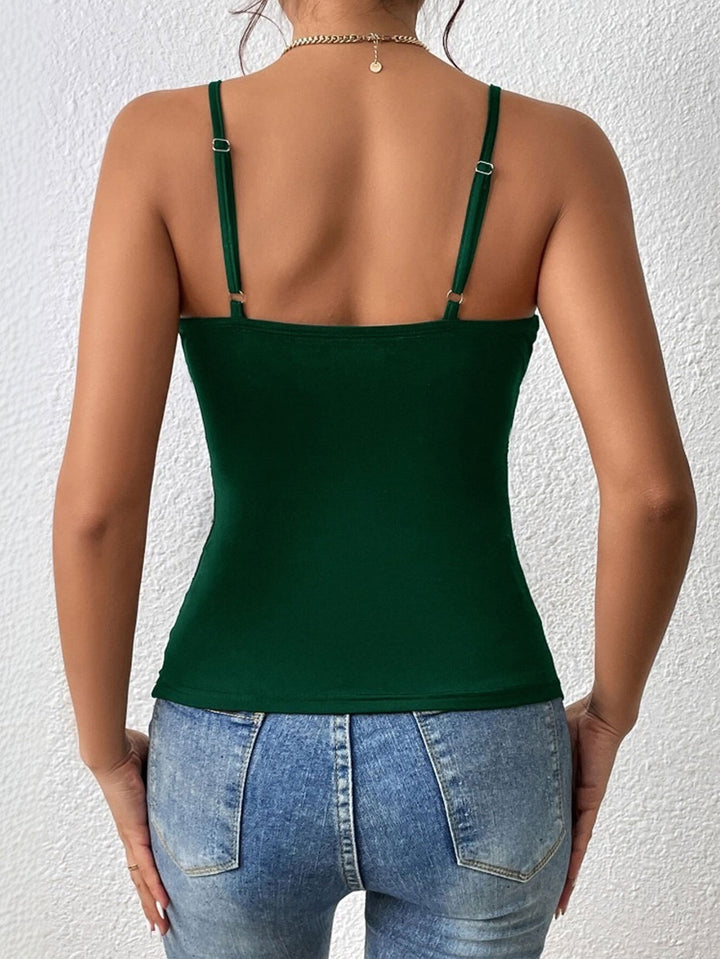 Green Spaghetti Strap Twisted Top
