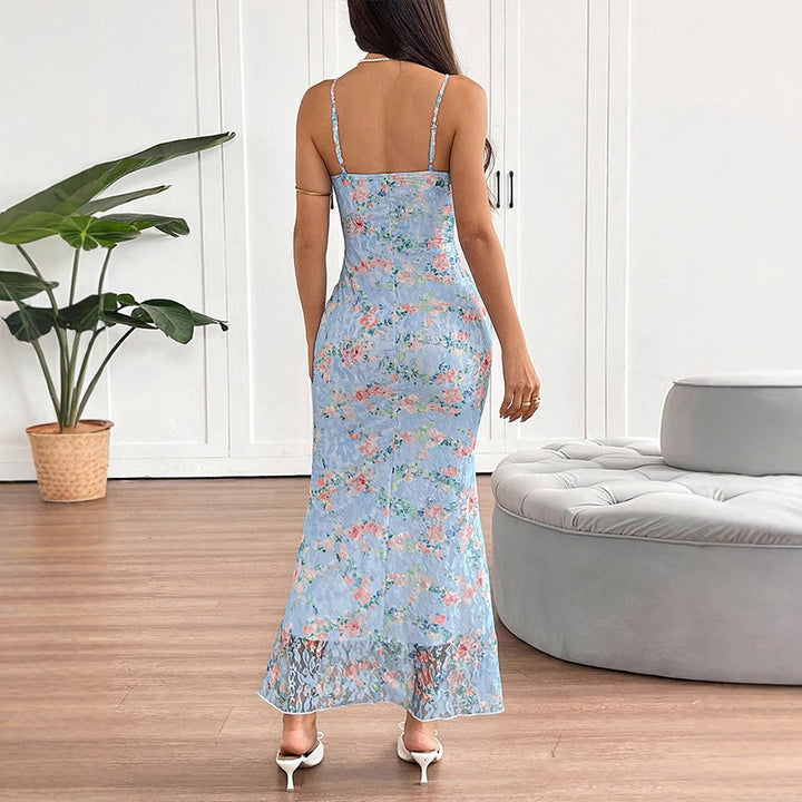 Multi Strappy Printed Maxi Dress