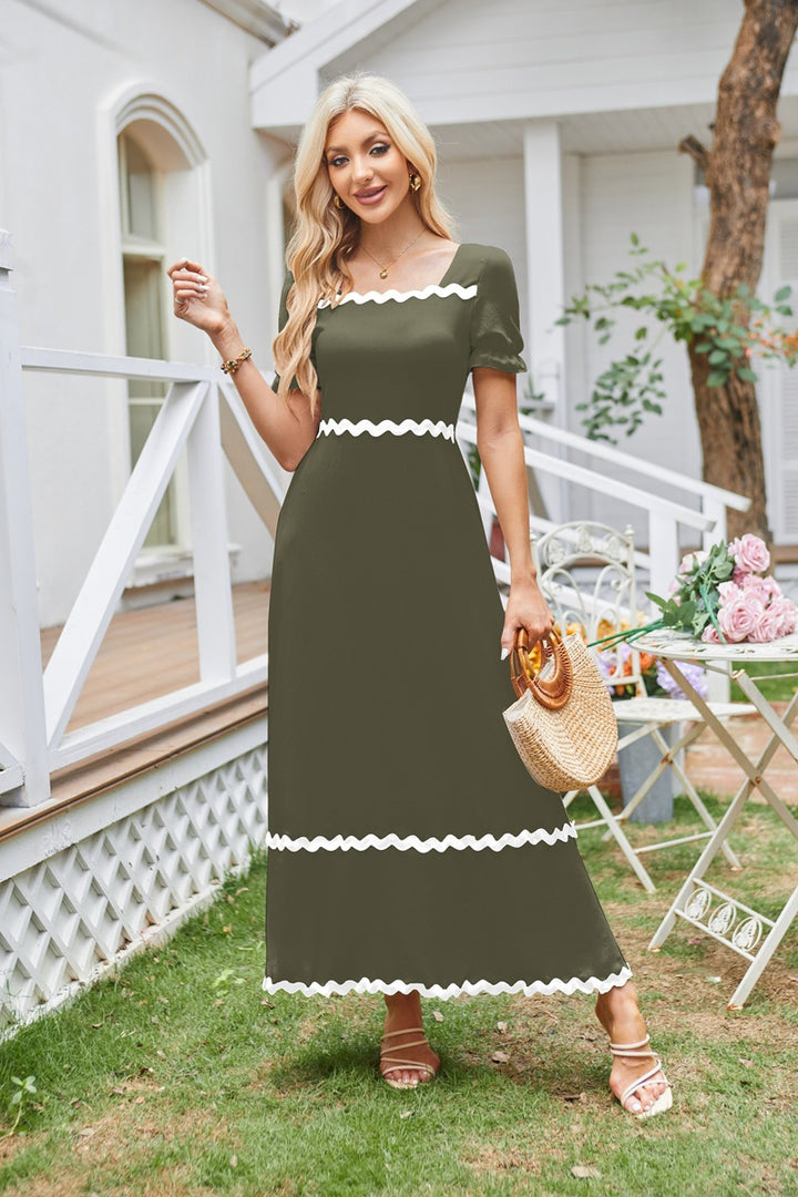 Olive Square Neck Contrast Tipping Maxi Dress