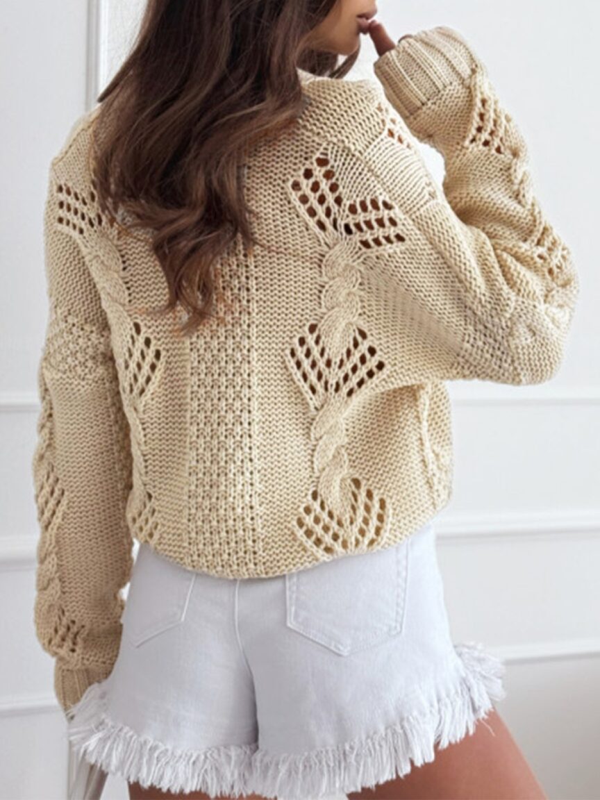 Beige Full Sleeves V Neck Textured Cardigan