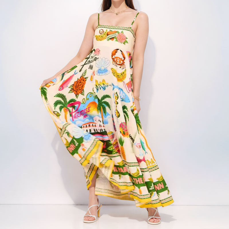 Yellow Abstract Print Midi Dress