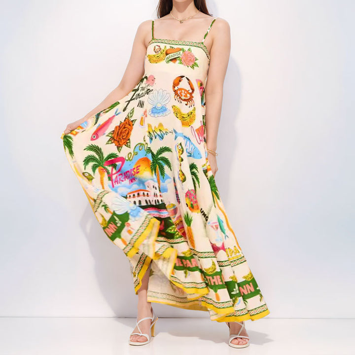 Yellow Abstract Print Midi Dress