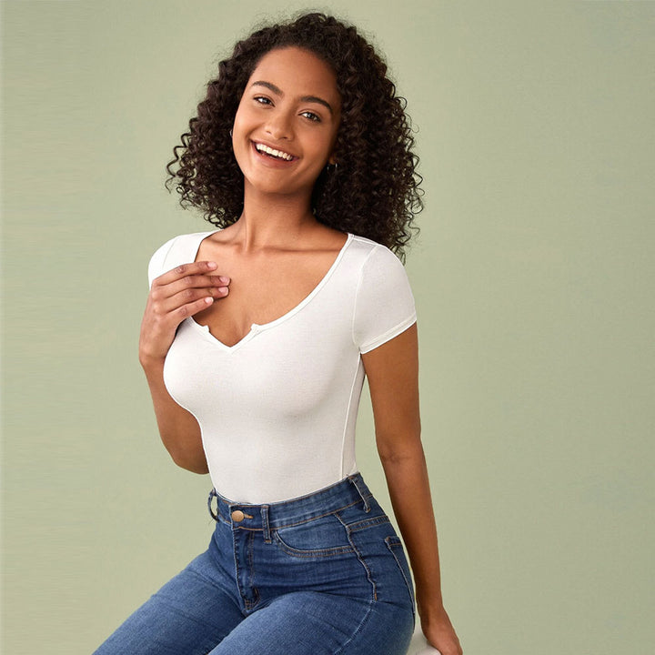 Off White Short Sleeve V-Notch Top