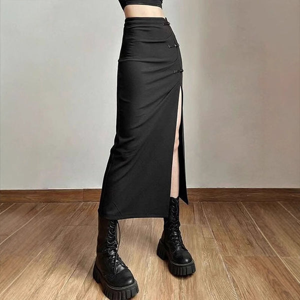 【NONCODE】CASE Belt Pin Tuck Long Skirt Shop Black Side Slit Pin Tuck Skirt - for Women | OUTZIDR