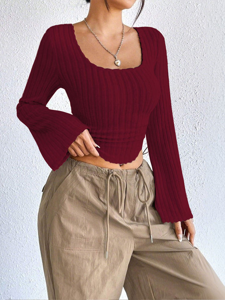 Wine Bell Sleeve U-Hem  Top