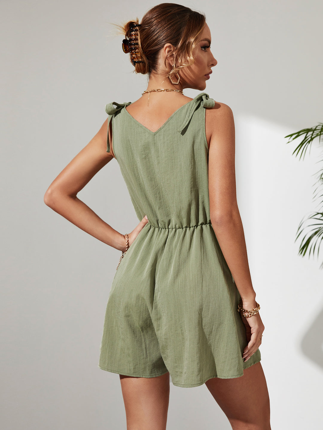 Green Sleeveless Tie Up Dress