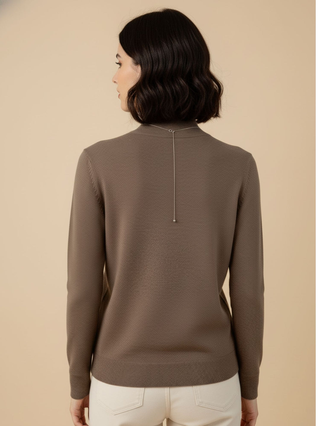 Brown Full Sleeve Mock Neck Sweater