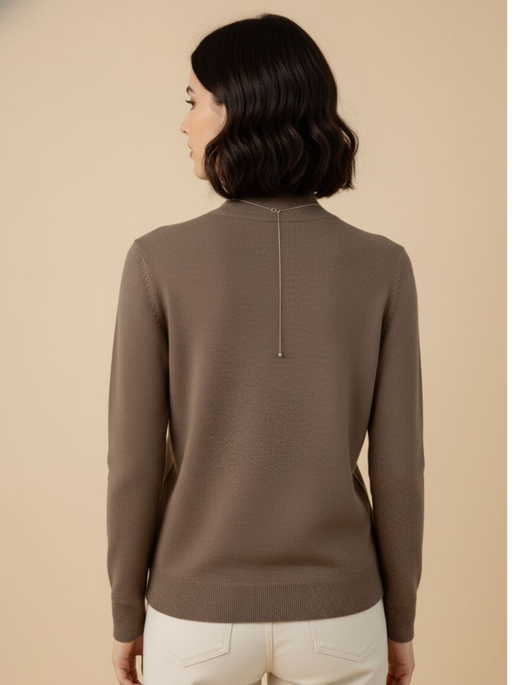 Brown Full Sleeve Mock Neck Sweater
