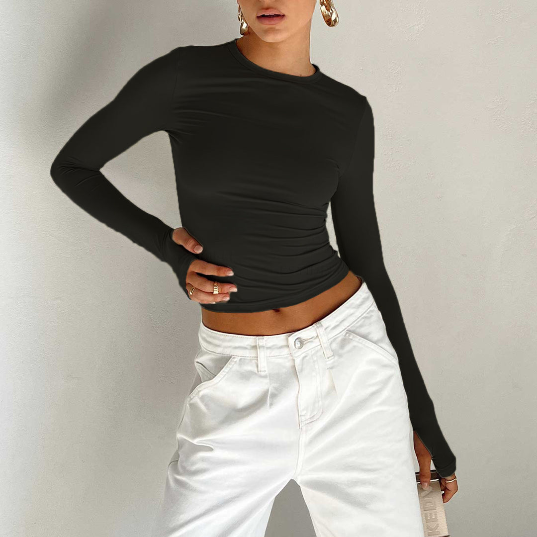 Black Basic Solid Fitted Top