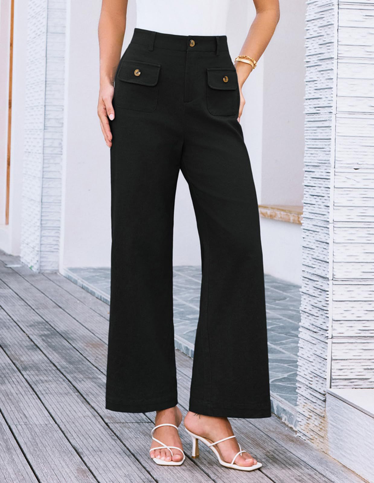 Black Front Pockets Straight Leg Trouser