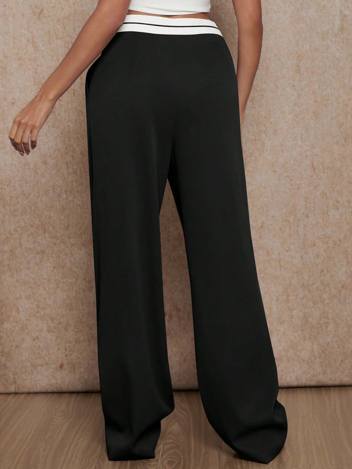 Black Contrast Waistband Pants