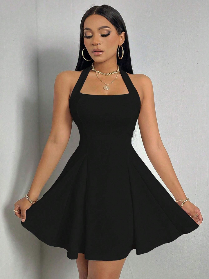 Black Halter Neck Skater Dress