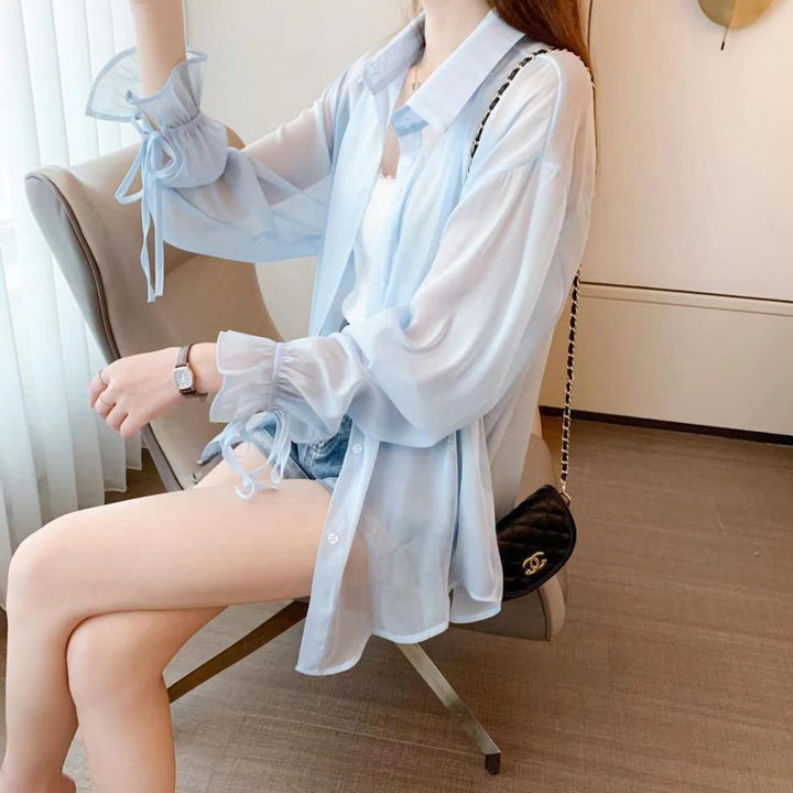 Blue Longline Sheer Shirt