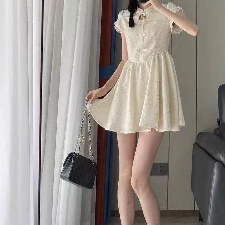 Cream Mini Dress With Bow Detail