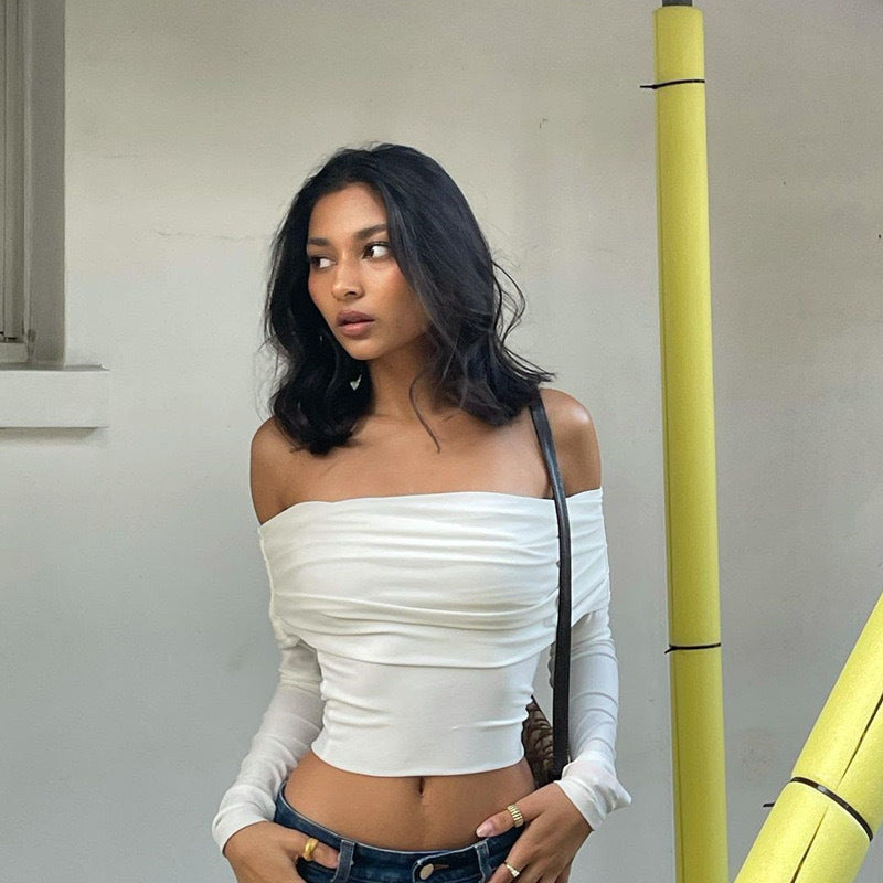 White Off Shoulder Crop Top