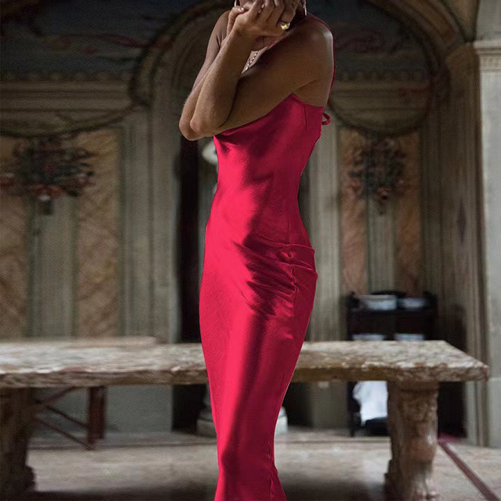 Red Textured Cowl Neck Maxi