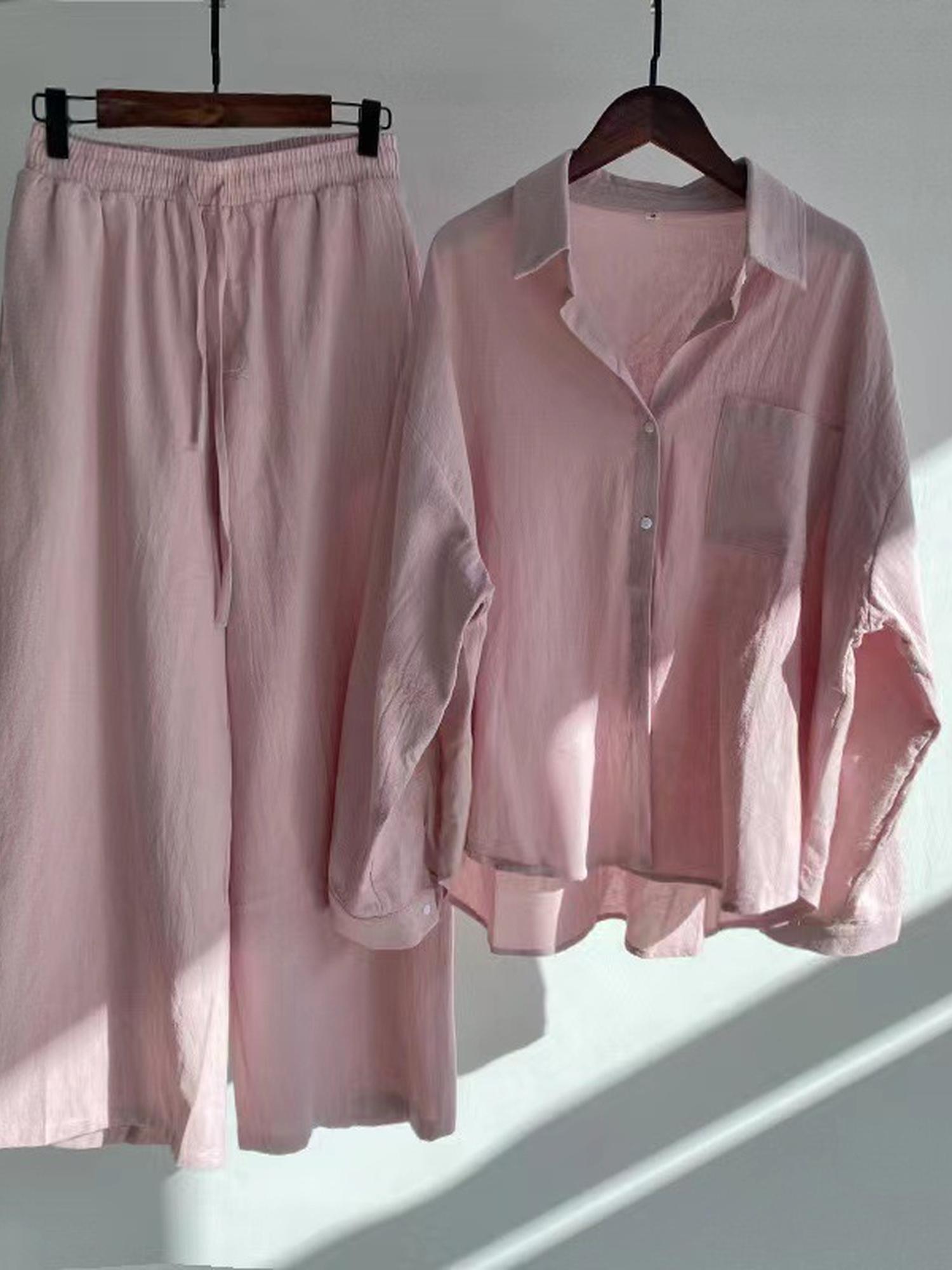 Pink Oversized Shirt And Wide Pant Co-Ord Set
