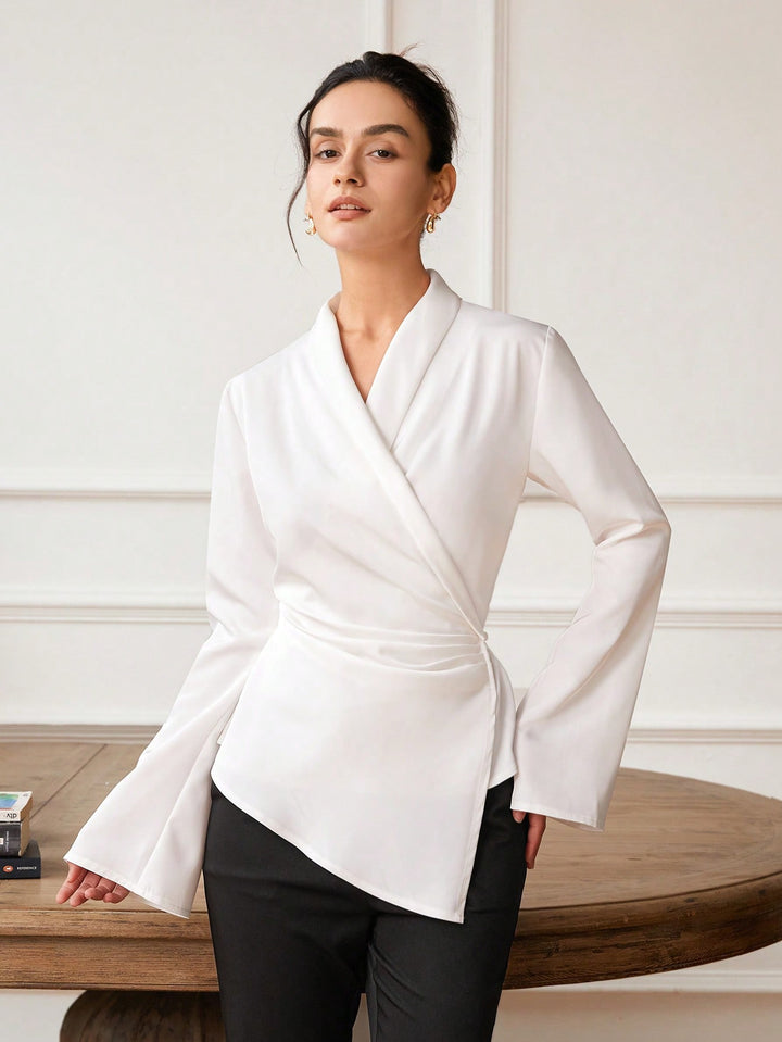 White  Bell Sleeve Wrapped Detail Top