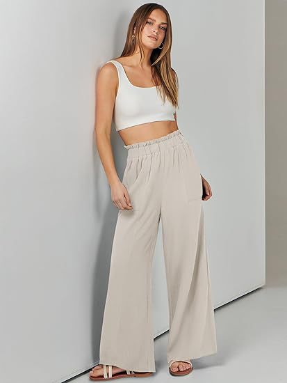 Cream Elasticated Flare Trouser